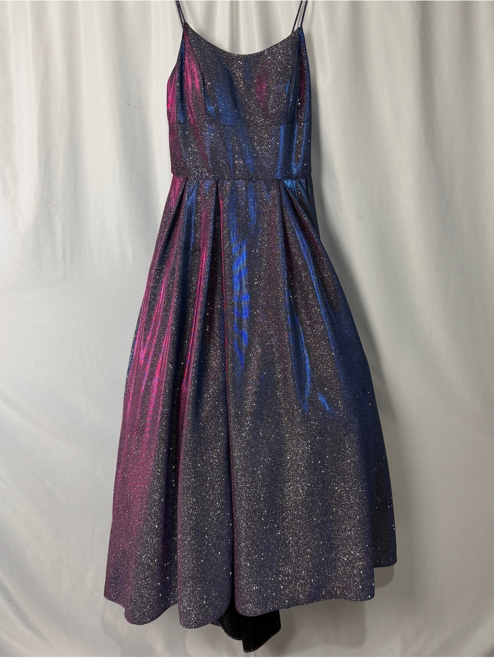 Betsy & Adam Galaxy Glitter Ballgown Size 8 Iridescent Metallic High Low Prom